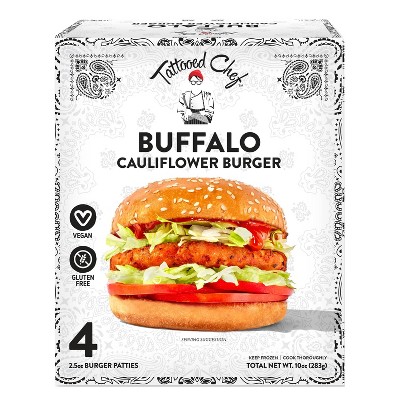 Buffalo cauliflower burger tattooed chef